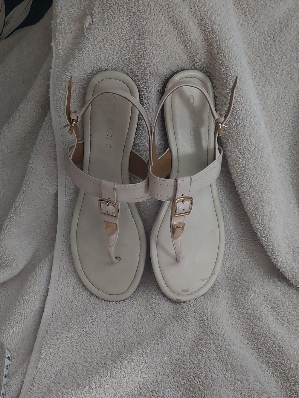 Comfort Coach  T-Strap Sandals in Light Pink with Gold Buckles